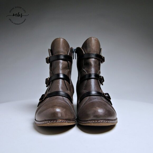 Eric Michael Lena Leather Buckles Side Zip Wedge Booties - Picture 4 of 16